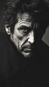 Weathered gaze carves shadowed legend from worn light