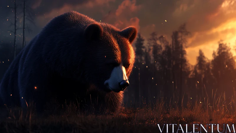 Backlit bear rendered in high contrast dusk rim lighting system