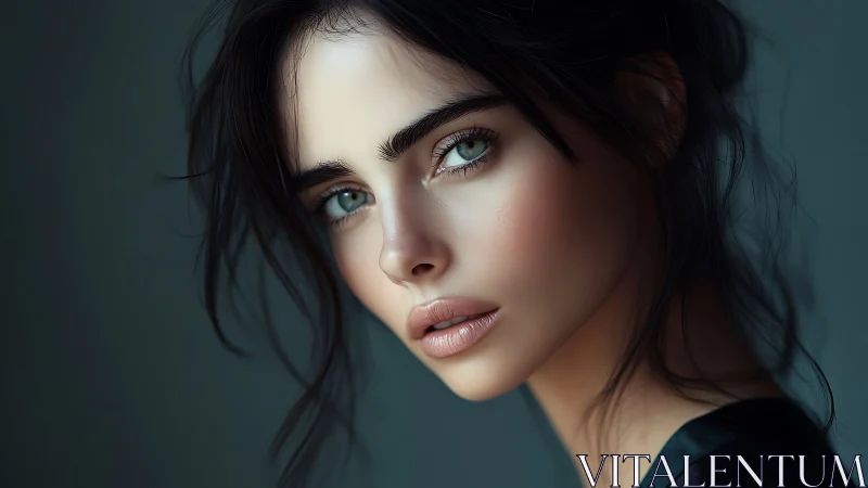 Soft gaze in teal light, a quiet portrait of daydreams.