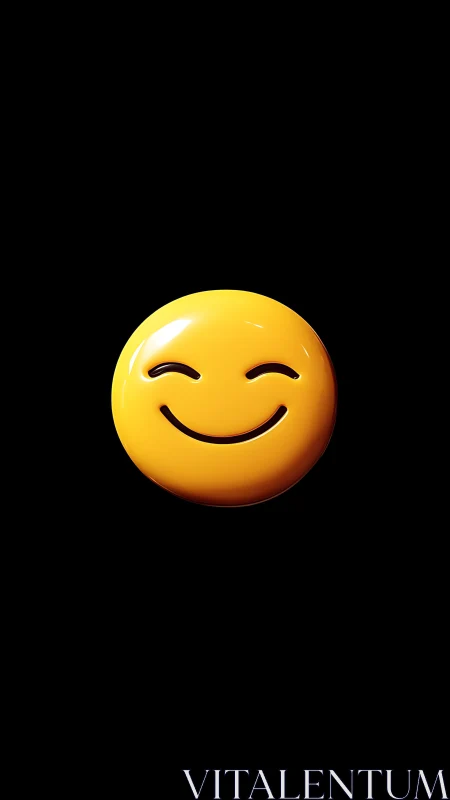 High-gloss 3D yellow smiley face on deep black background