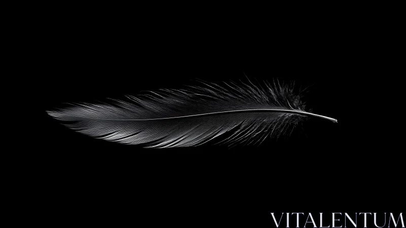 Single monochrome feather is isolated on uniform black background