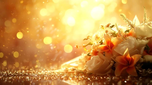 Luminous floral still life in warm bokeh field lighting.