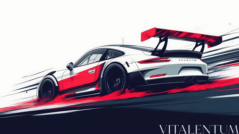 Racing sports car illustration with bold red motion streaks.