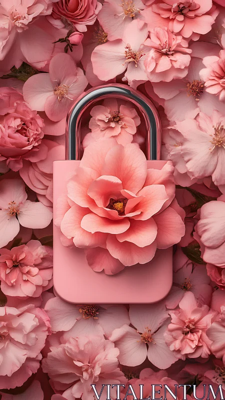 Pink Padlock Surrounded by Blooming Flowers.
