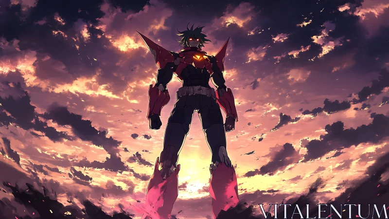 Skyline sentinel framed by a blazing electric sunset.