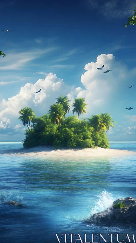 Tropical Island Paradise: Layered Seascape with Distant Clouds.