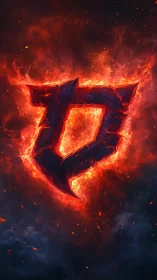 Molten stone emblem burns within swirling infernal fire