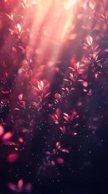 Spectral rose foliage under volumetric dusk light diffusion.