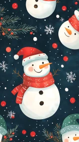 Cheerful snowmen in cozy hats share a playful winter smile
