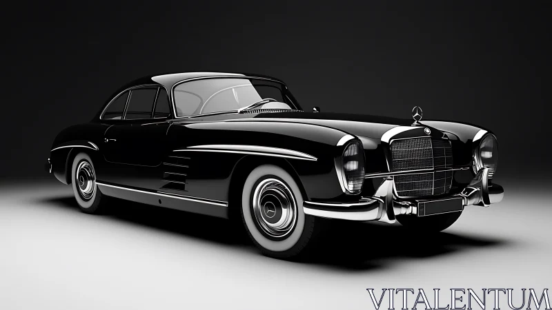 Glossy black vintage coupe gleams under dramatic studio light.