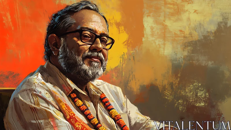 Middle-aged man portrait with warm textured abstract background.