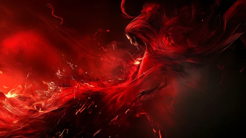 Red spectral figure amid swirling abstract energy field.