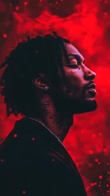 Side-profile digital portrait isolates subject in red haze