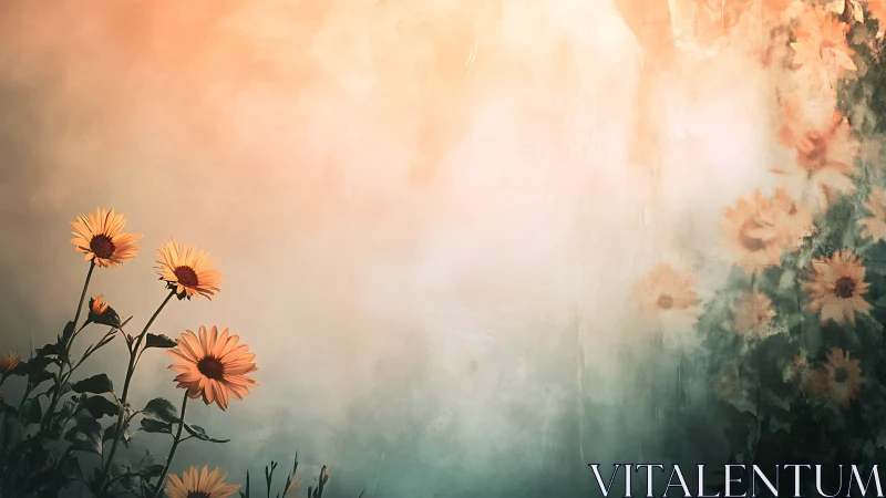 Gerbera flowers with atmospheric gradient background