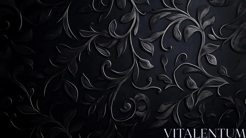 Dark embossed floral vines form looping pattern on black