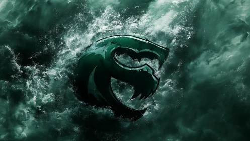 Green stylized serpent emblem emerging from turbulent water.