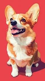 Vector portrait captures a sitting corgi in flat tonal planes