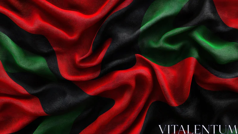 Pan-African Flag in Wavy Fabric Texture, Realistic Artistic Style.
