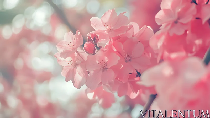 Cherry Blossoms Dance: Where Delicate Pink Petals Float in Golden Sunlight