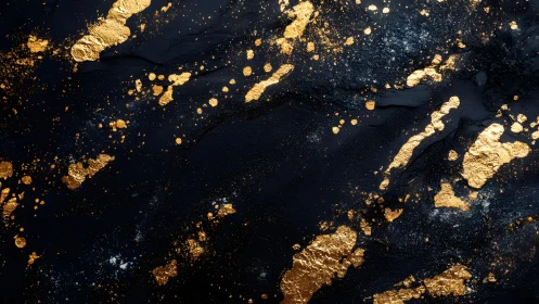 Elegant black and gold abstract painting with metallic texture.