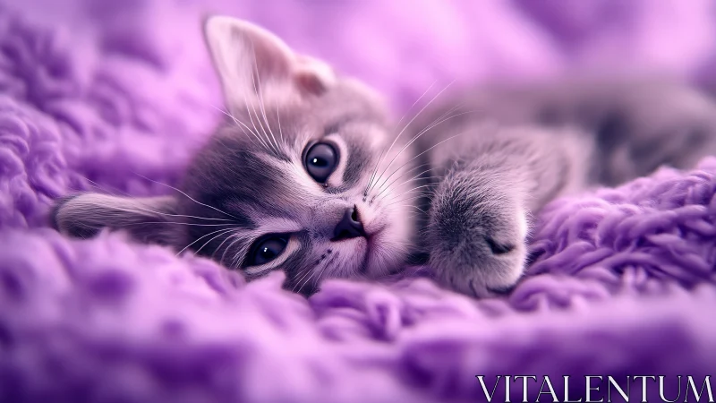 Lavender Dream: Feline Portrait in Soft Focus Rendering.