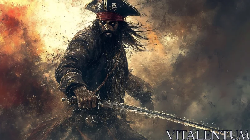 Dynamic digital painting of a battle-scarred pirate captain.