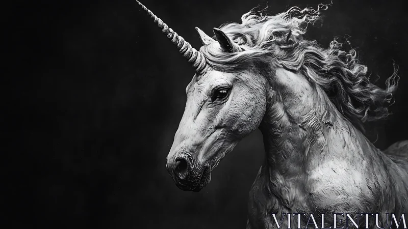 Majestic monochrome unicorn portrait with flowing mane