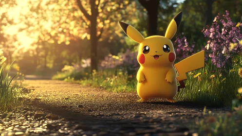 Sunlit forest stroll with a cheerful electric companion.