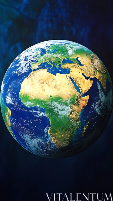 Blue marble leans into darkness, cradling sunlit Africa