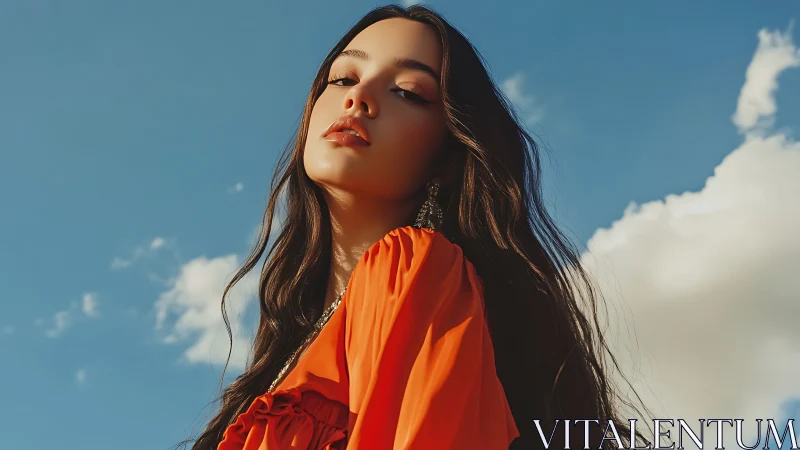 Sunlit gaze drifts upward beneath a cloud-brightened sky