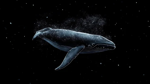 Stellar whale drifting through cosmic dark voids at night.