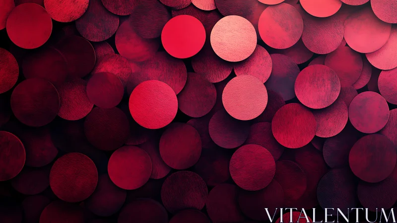 Overlapping Red Circles Abstract Art with Textured Surfaces.