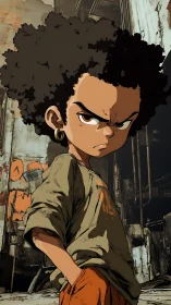 Fierce young hero stands strong in a gritty urban alleyway