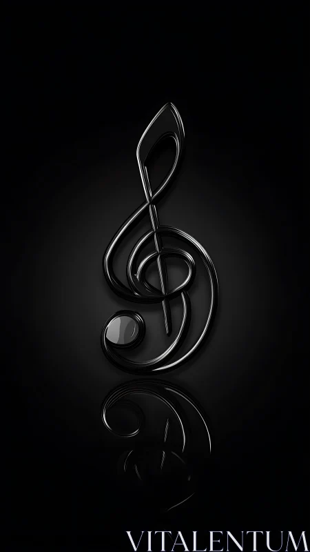 Glossy black treble clef symbol rendered on dark background