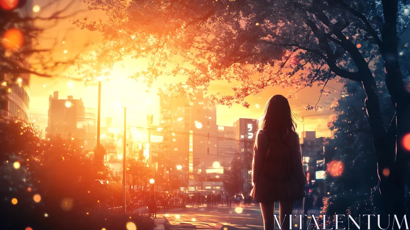 Sunset city stroll with a quiet moment of gentle wonder.