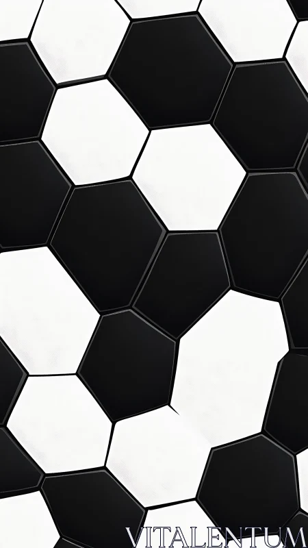 Geometric closeup of a classic black and white soccer ball.