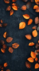 Gentle autumn leaves curling over deep midnight blue.