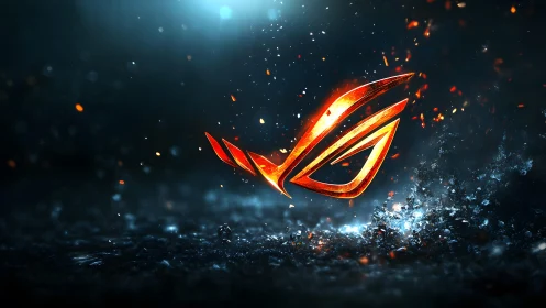 Futuristic fiery logo with glowing effects in digital art style.
