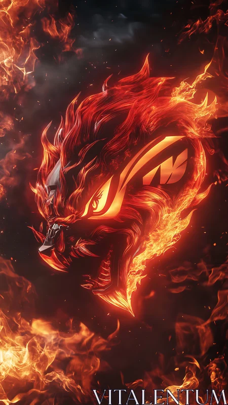 Fiery horned beast profile rendered in molten flames.