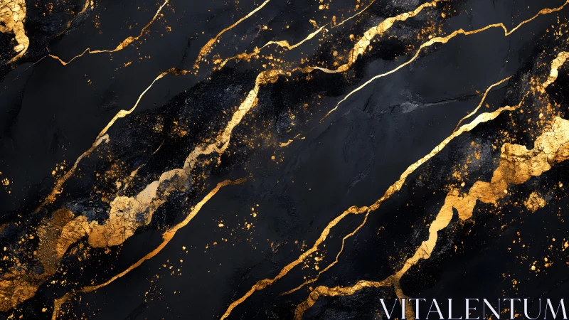 Abstract Black and Gold Marble Texture with Metallic Accents.