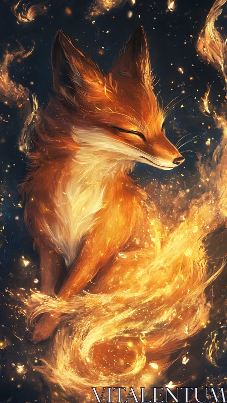 Luminous fox entity rendered in swirling particle flames and stardust
