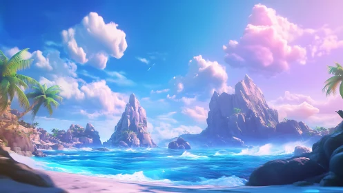 Tropical Paradise Cove with Towering Rock Formations