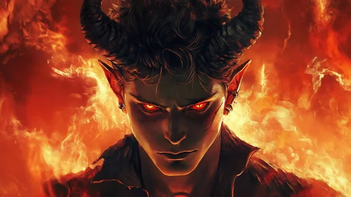 Infernal horned figure in high-contrast pyrochromatic portrait.