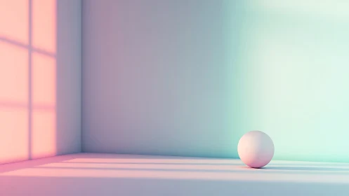 Minimalist 3D sphere in pastel-lit corner with soft shadows
