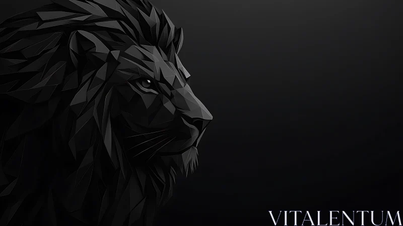 Low-poly obsidian lion profile in monochrome gradient field.