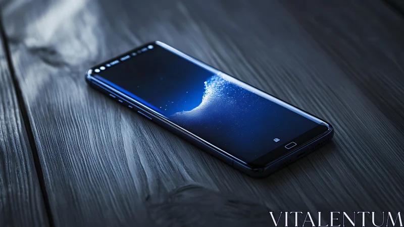 Smartphone Lock Screen Wallpaper with Luminescent Moon Against Deep Blue Night.