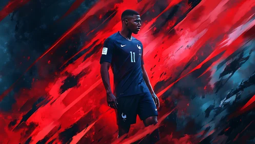 Scarlet storm ignites focused football warrior in motion.