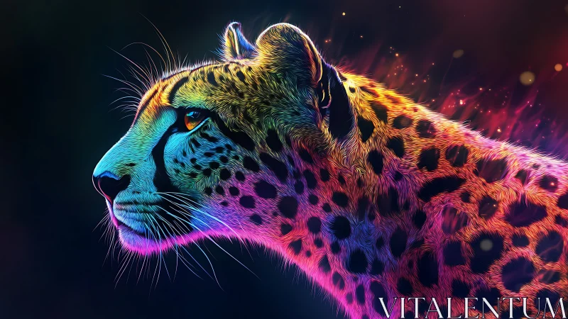 Snow leopard rendered with spectral color gradient mapping