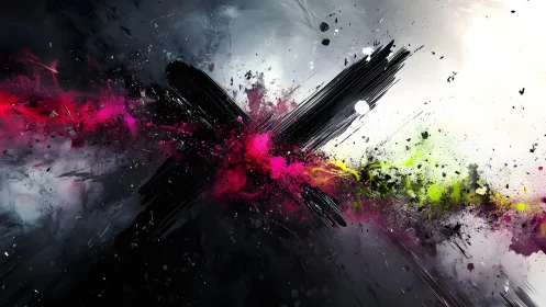 Bold abstract X with vibrant paint splashes in modern digital style.