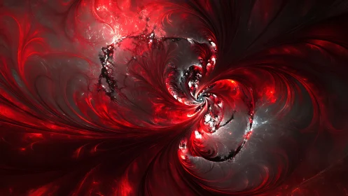 High-contrast red fractal vortex with luminous central singularity
